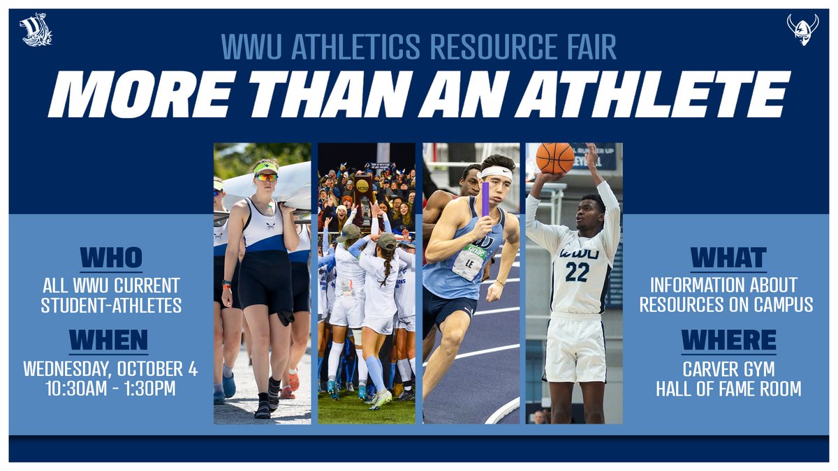 Details on Wednesday's Student-Athlete Info Fair on Wednesday from 10:30 am-1:30 pm in the Carver Gym Hall of Fame Room.

wwuvikings.com/news/2023/10/2…