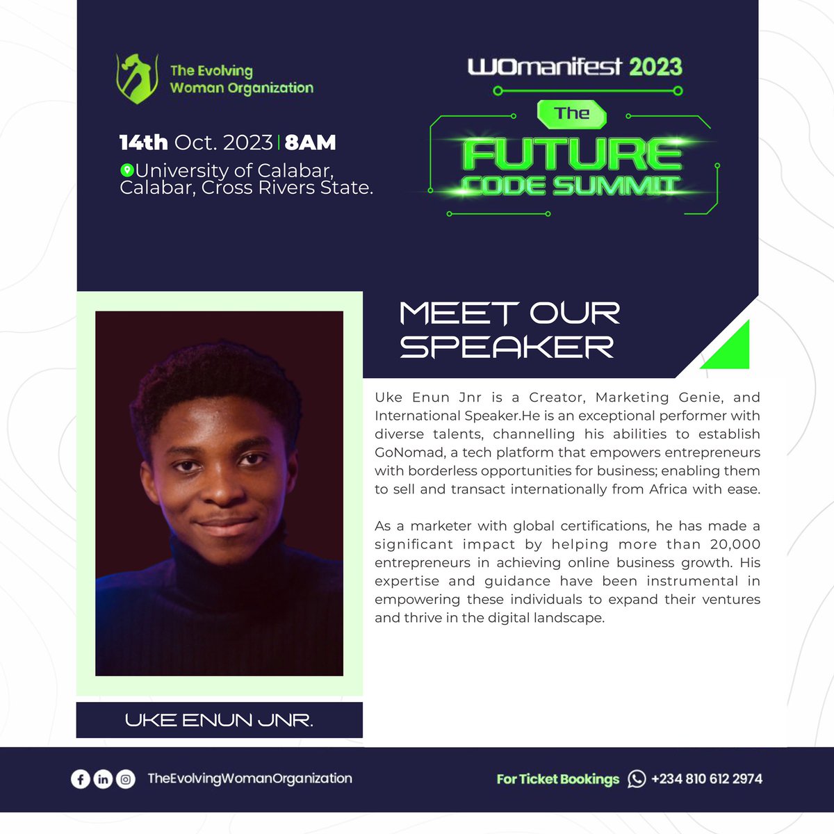 ObiajuluIgwesi's tweet image. MEET OUR DISTINGUISHED SPEAKER 

The Future Code Summit is going to be everything it promises and more. 

#womanifest23 #thefuturecode #ajuluseffect #TechInspired #evolve