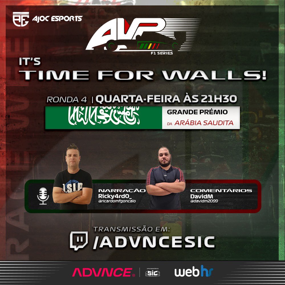avpf1series's tweet photo. Na ronda 4 vamos até Jeddah, para o Grande Premio da Arábia Saudita! Uma pista onde é preciso ter cautela... com as paredes! 👀

🎙️Não percas a transmissão a partir das 21h30 de Quarta na @AdvnceSic

#AVPF1Series #Formula1 #F1Esports #AdvnceSIC #Webhs #AJOC #Gaming #Twitch #Team https://t.co/9ZcXtHeKiH