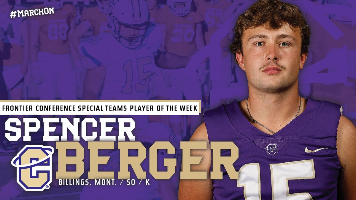 CCSaints's tweet photo. 🏈PLAYER OF THE WEEK🏈

Congrats to Spencer Berger on being named Frontier Conference Special Teams Player of the Week!

🔥 TWO 42-yard field goals
🔥 5-5 PATs
🔥 11 total points

#MarchOn | @FootballCarroll | #C4 https://t.co/PZBJvuW1Bm