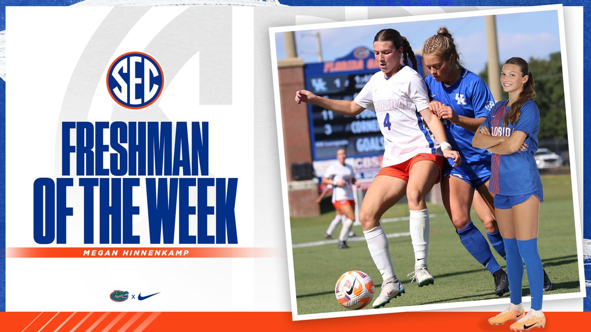 🐊 𝗠𝗲𝗴𝗮𝗻 𝗛𝗶𝗻𝗻𝗲𝗻𝗸𝗮𝗺𝗽
#SEC freshman goals leader picks up her second league Freshman of the Week honor after a double-goal match at LSU!

#GoGators | 🐊⚽️ | #StudentPersonPlayer