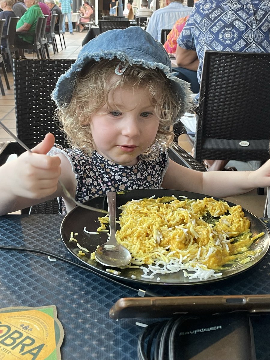 SheenaghAdams's tweet photo. @JaneyGodley Here’s my three-year-old granddaughter enjoying a chicken curry! https://t.co/Tez0yHLUJh