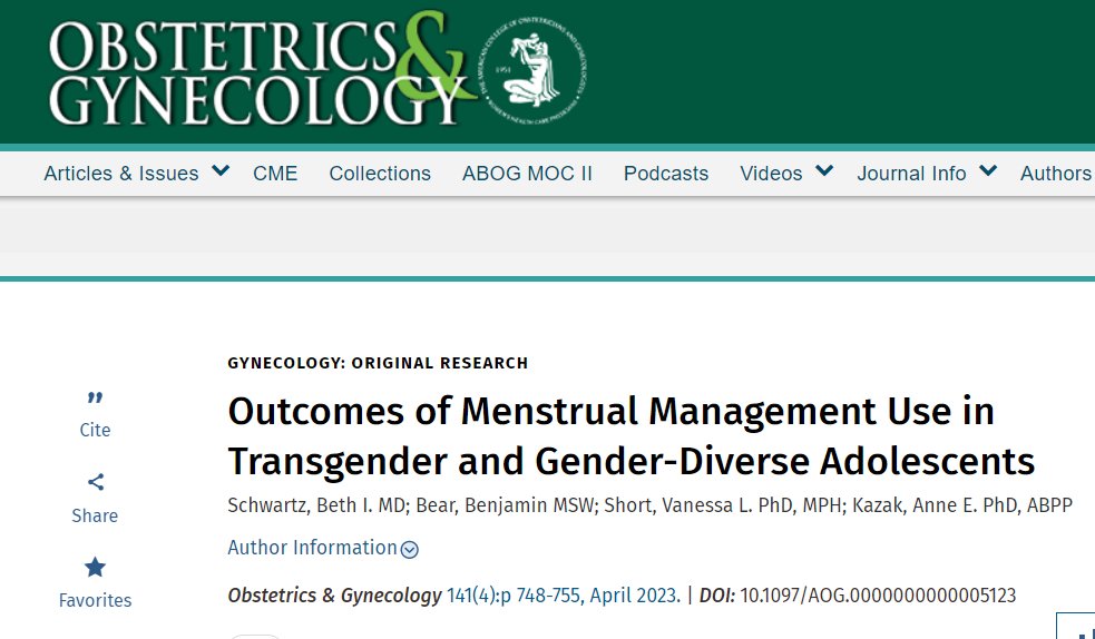 Most patients chose #norethindroneacetate or #LNGIUD fr #menstrual management 

#Continuation, #amenorrhea, and improved #bleeding, #pain, and #dysphoria were high for all #patients, indicating that #menstrualmanagement is a intervention fr #genderdiverse

journals.lww.com/greenjournal/a…