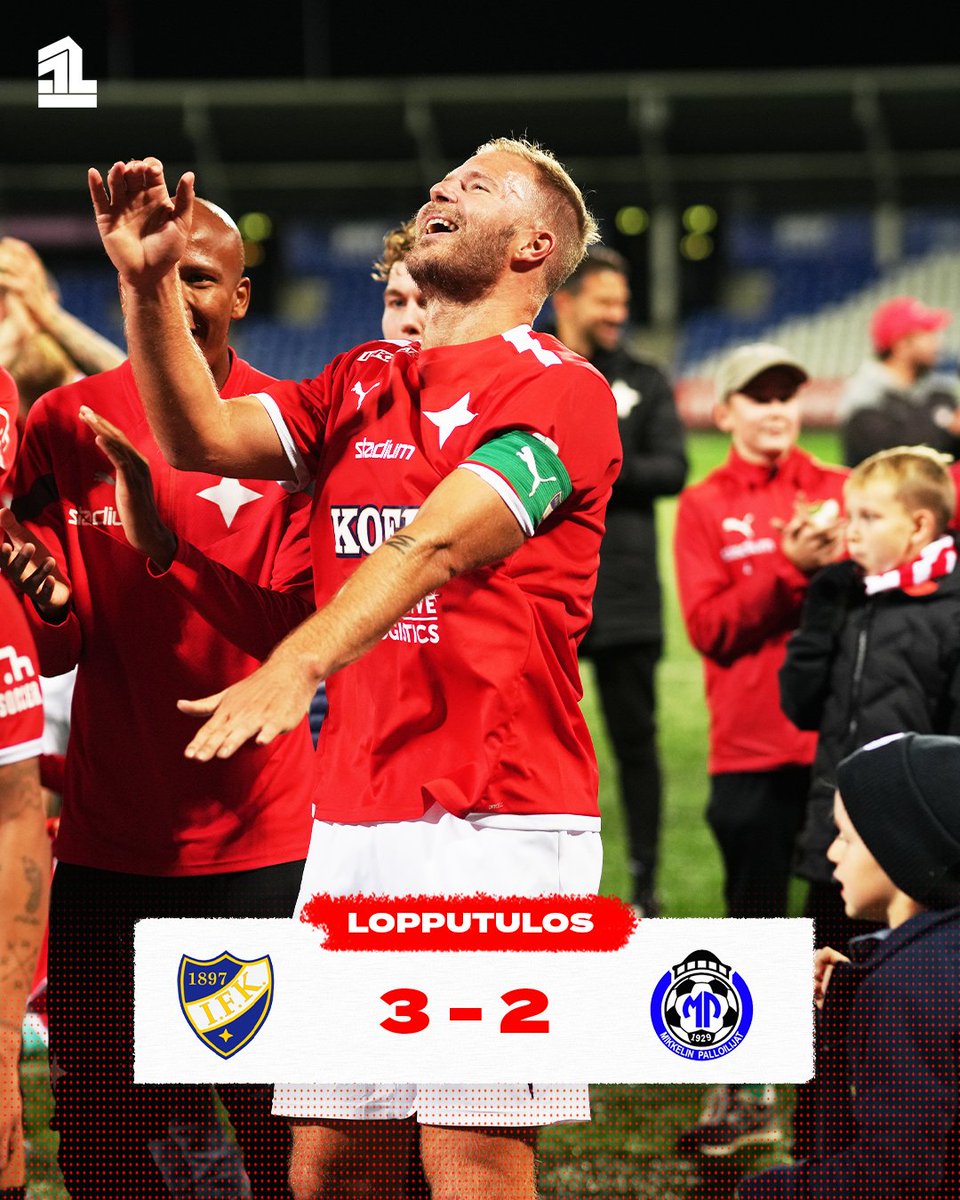 hifkfotboll1897's tweet photo. Uskomaton ilta täynnä tunteita. Kiitos Paulus, kiitos koko joukkue, kiitos kannattajat, kiitos HIFK-perhe. ❤️

Maalit 
1-0 Arajuuri(Skigarage &amp; The Brand 9)  59'
2-0 Ulmanen (Eld Muutot) 64'
2-1 Oma maali 67'
2-2 Forsell 73'
3-2 Erikson Carlos

#HIFKFotboll @MiestenYkkonen https://t.co/6lEWvAHLRU