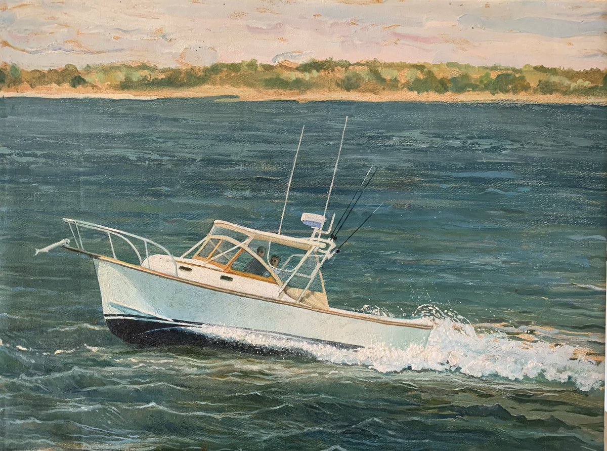 Just finished this oil painting of my cousin’s boat. Very challenging. A lot of emotion in water … #boats #boatcaptain #boatpainting #WinslowHomer #AmericanPainters