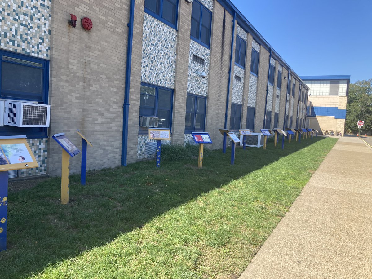 SJGPride's tweet photo. The SJG book walk is open!  Thank you to Mrs. Heider, her father, and the HSA for taking an underutilized space and turning it into a learning opportunity.  The next phase is a path that will be created along the walk. Books will be changed each month.  Come and enjoy!! https://t.co/zfGGDvPuQX
