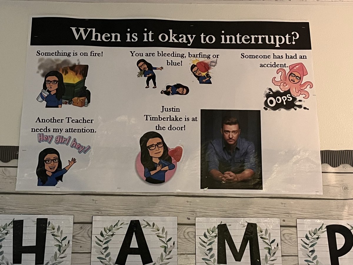 We have been struggling a little bit in room 5 with not interrupting Mrs. Ranft during small group time. I thought some fun visuals above our CHAMPS wall would help my friends!!