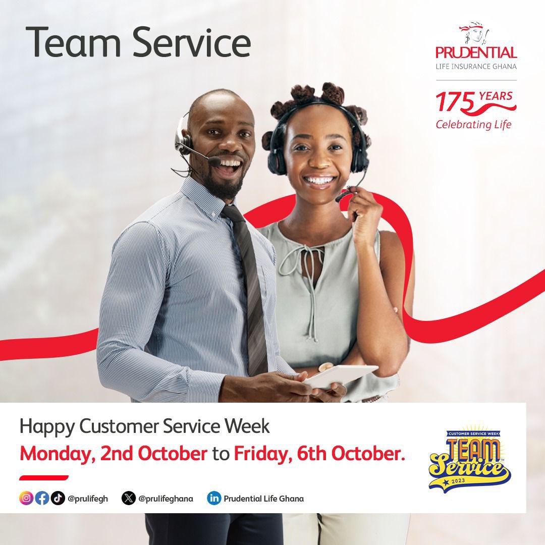 PruLifeGhana's tweet photo. From October 2nd to 6th, 2023, we're excited to celebrate our amazing customers at Prudential Life Insurance. Our Customers are Our Compass.
#CustomerServiceMonth #PrudentialLifeInsurance https://t.co/1Gzx0ZneYe