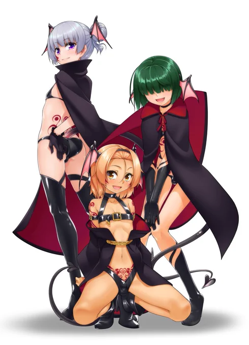 【skeb納品】少年ヒーローズ 女装悪堕ち以前描いた悪堕ち衣装をまたまたリクエストして頂きました!元少年変身ヒーローズです。もうサキュバス()ですね。発情顔差分とか大きなサイズとかキャラ毎の単体イラストとかClipファイルとかはFANBOXに↓ 
