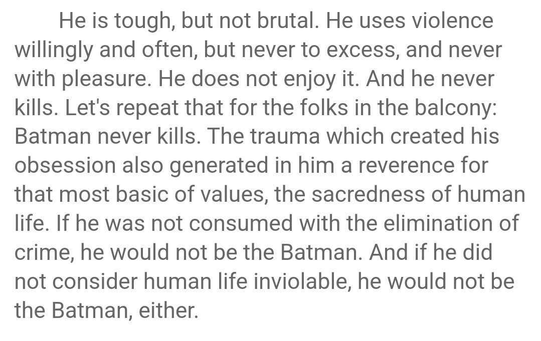 comics_jeff's tweet photo. Anyway, here's what Denny O'Neil has to say.

"And if he did not consider human life inviolable, he would not be the Batman" https://t.co/9NubMJFyto
