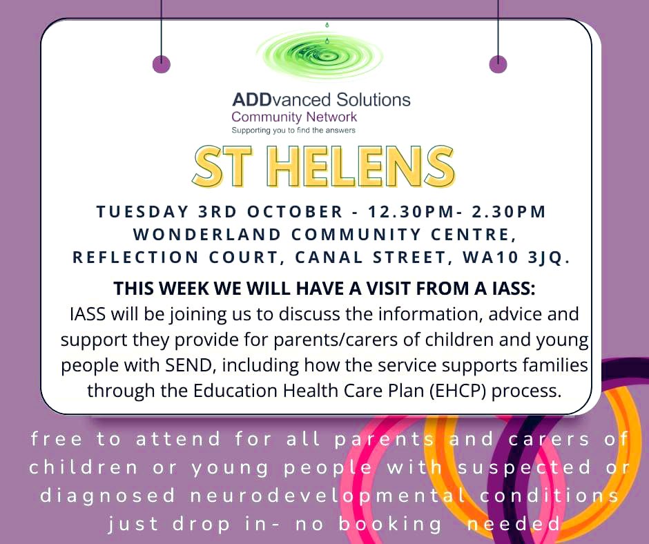 Support group for parents of children with neurological conditions. If you can’t make tomorrow, please get in touch with @ADDvancedSol to see what other support they have on offer 💙