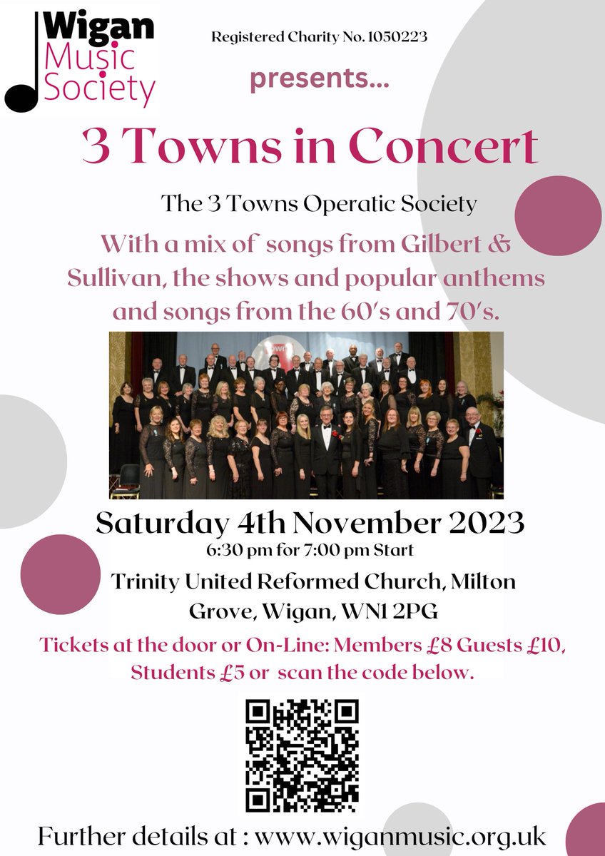 Our next concert will be on Sat 4th Nov featuring 'The  3 Towns Operatic Society'. Programme to include songs from #gilbertandsullivan and much more! All details on the poster and tickets available here: ticketsource.co.uk/wigan-music-so…
#wigan #classicalmusic #operatic #thearts #NorthWest