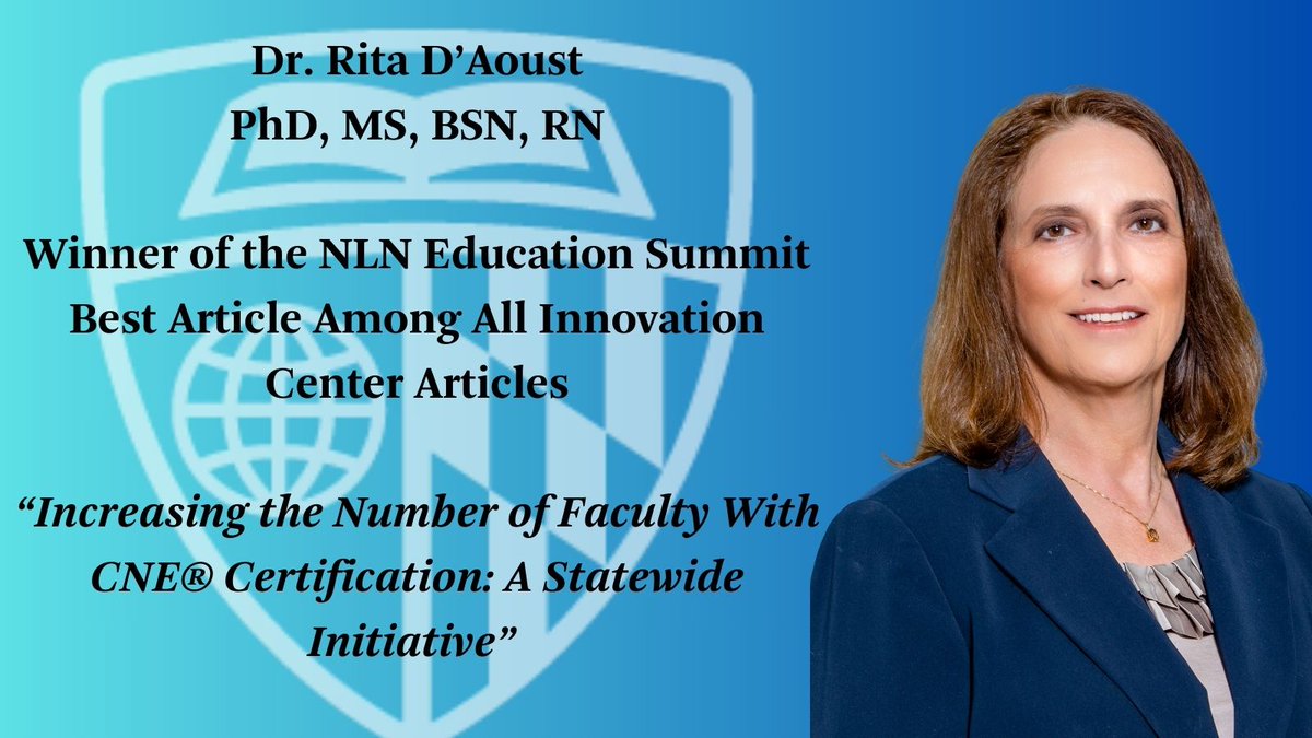 During the <a href="/NLN/">National League for Nursing</a> Education Summit, <a href="/RitaDAoust/">Rita D'Aoust</a> and colleagues were recognized for the best article among all Innovation Center articles published in 2022 with, "Increasing the Number of Faculty With CNE® Certification: A Statewide Initiative.” Congrats Dr. D'Aoust!