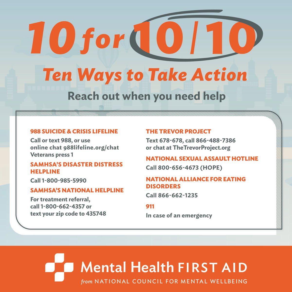 On Day 2 of our #WorldMentalHealthDay countdown (and the start of #MentalIllnessAwarenessWeek), take action by saving these important numbers for you or a loved one when support is needed.☎️ Having them handy may make all the difference. bit.ly/45cFjFO #WMHD #MIAW