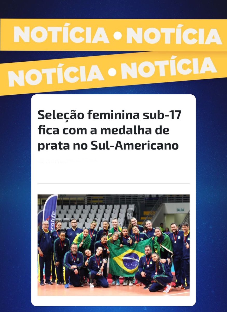 volei's tweet photo. Prata pra nós! 🇧🇷🥈

Neste domingo (1/10), a seleção feminina sub-17, comandada pela levantadora Fofão, foi superada na decisão do Campeonato Sul-Americano, em Lima, no Peru, por 3 sets a 2,  em uma final disputadíssima.

Valeu, meninas! 💚💛

👉 https://t.co/5x7xhHKtIU https://t.co/aIVrARhfw8