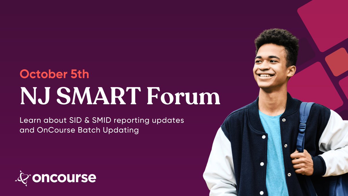 OnCourseK12's tweet photo. With over 60 registrants already, this is going to be an informative discussion you won't want to miss! Prepare for the October NJSMART submissions and learn about the changes to SID &amp; SMID. https://t.co/rA7Vlh0jpH