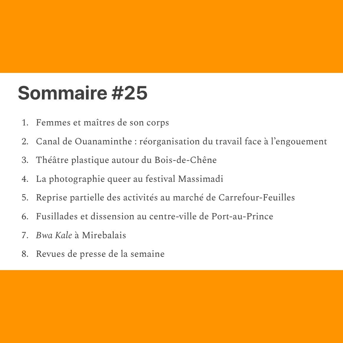 DeyeMonEnfo's tweet photo. Mobilizasyon pou #avòtman legal ansanm ak nouvèl #Wanament, #BwatChèn, #Massimadi, #Kafoufey, #Lasalin ak #Mibalè. Tout sa ak lòt ankò nan HAITI MAGAZINE #25 pa @deyemonenfo.
🔗 byo https://t.co/21XF6SziHe