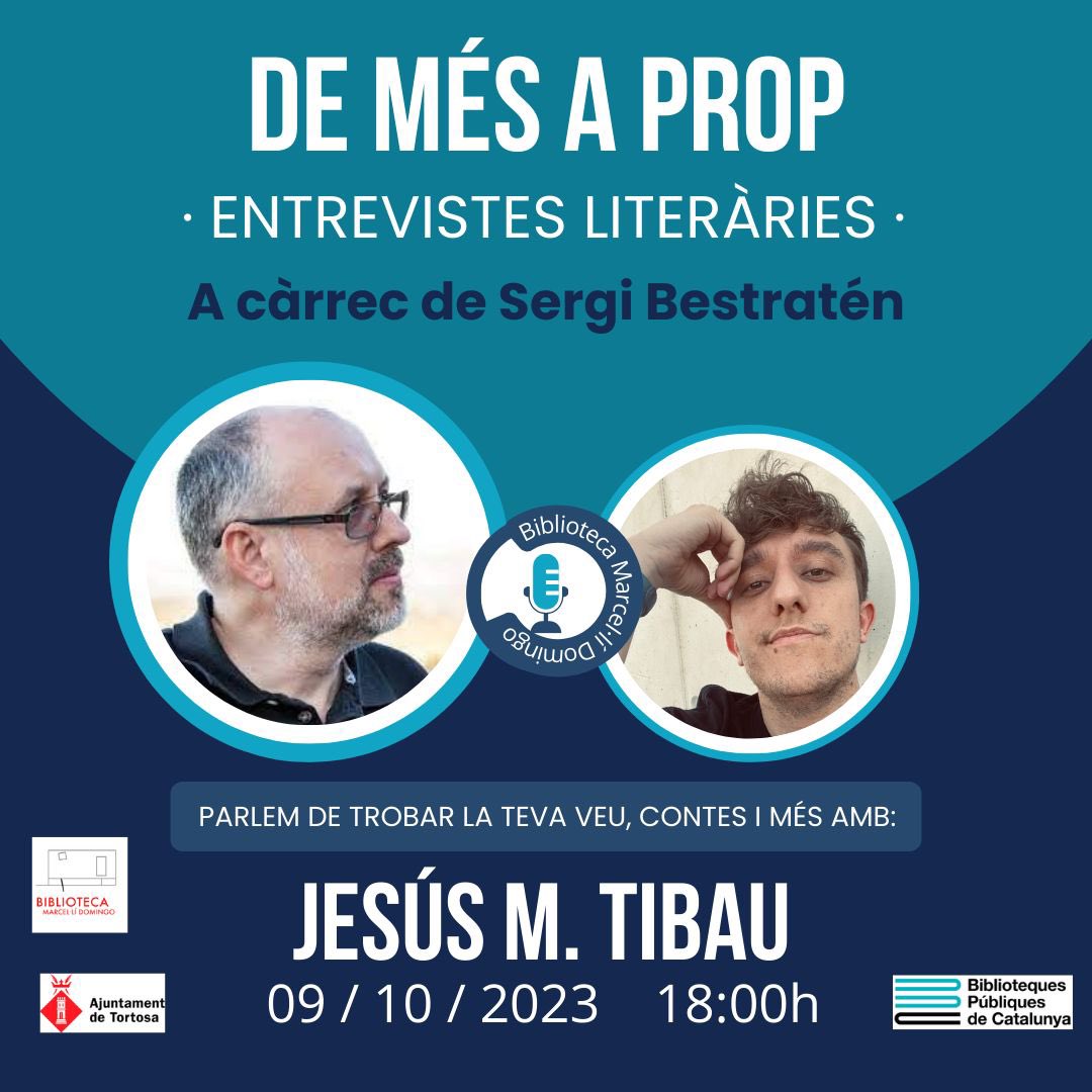 🎙El proper dilluns 9 d’octubre torna “De més a prop” 📚 i ho fem acompanyats de l’escriptor Jesús M. Tibau @jesusmtibau 

No us ho podeu perdre‼️ Amb <a href="/sergibestraten/">Sergi Bestratén</a> 🔝<a href="/bibliotecamd/">Biblioteca Tortosa</a>