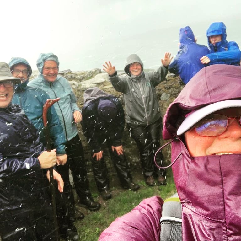 Waterfordcamino's tweet photo. We smiled thru' the storm 'til we made it to the other side ☔😎🌈 #stdavidsway #wales #camino #pilgrimpath #stdavidsday #stdavidscathedral https://t.co/KJCdk3Nhvi