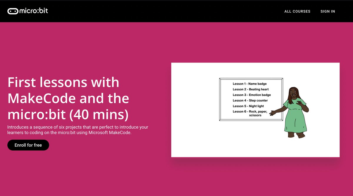 Micro:bit Educational Foundation (@microbit_edu) on Twitter photo 🆓 TRAINING!
Explore this 40 min course that covers a sequence of 6 projects 👉perfect if you are new to coding on the micro:bit or new to using <a href="/MSMakeCode/">Microsoft MakeCode</a> 👌
microbit.thinkific.com/courses/first-…
#MakeCode #microbit #ProfessionalDevelopment 🆓 TRAINING!
Explore this 40 min course that covers a sequence of 6 projects 👉perfect if you are new to coding on the micro:bit or new to using <a href="/MSMakeCode/">Microsoft MakeCode</a> 👌
microbit.thinkific.com/courses/first-…
#MakeCode #microbit #ProfessionalDevelopment