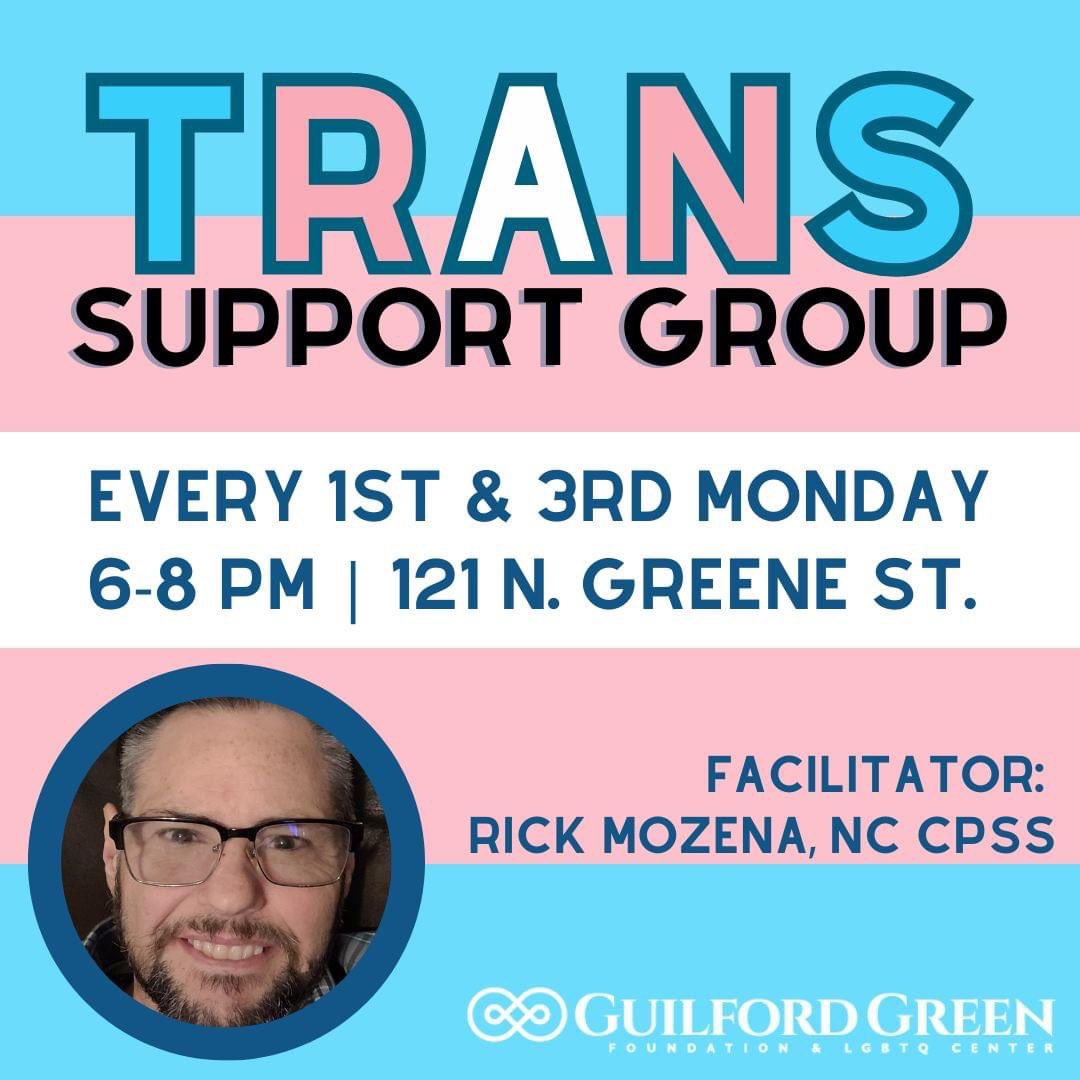 Sincecombahee's tweet image. Trans  Support Group meets tonight and every first and third Monday at @GuilfordGreen &amp;amp; LGBTQ Center located at 121 N. Greene St. GSO, NC 27401 with N.C. Certified Peer Support Specialist/Facilitator Rick Mozena, NC CPSS. #TransSupportGroup #TransJoy #TransPeerSupport