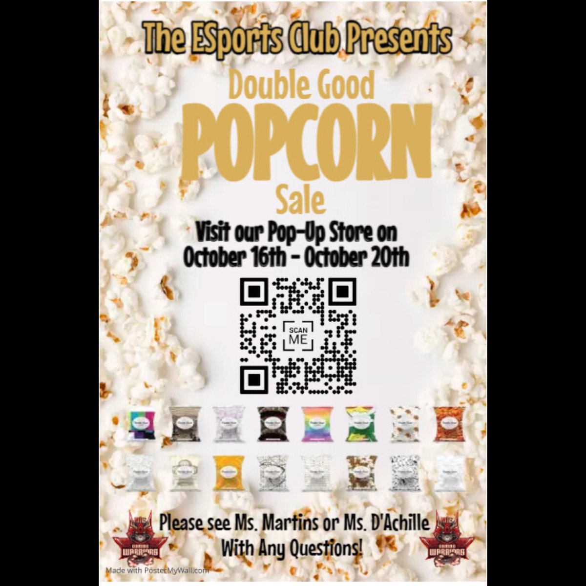 Hey Guys!! Please help support my ESports team by purchasing some Double Good Popcorn or making a donation. We are raising funds in order to compete statewide being that our league is no longer free! Please share the code and spread the word. #backtobackstatechamps🏆