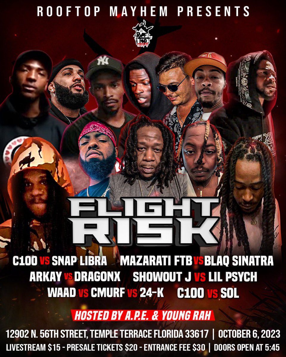 RTmayhem's tweet photo. built this from the ground up ⬆️ we continue on this journey to create as much Mayhem as possible 🔥

this Friday in Tampa, Fl 🗣️ “FLIGHT RISK” doors open 5:45 ❗️

livestream $15 - PRESALE 🎟️ ARE OVER - $30 ticket/entrance fee 🤝🏾 

get at @iAmtheGRIM or @KweenBeeHTIC 🗣️ https://t.co/MiAoH3Zk7l