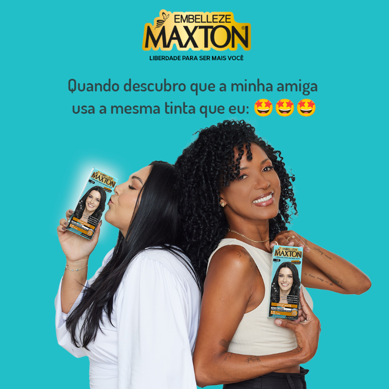 Embelleze's tweet photo. Cadê as amigas que compartilham paixões por aqui? A @GillVianna e Suelen Albuquerque dividem o amor por #Maxton Preto 1.0 Confiante e arrasam com o brilho e poder dos cabelos pretos. Que tal se inspirar e ativar seu #ModoConfiante? #Embelleze https://t.co/eJTaETN2ks