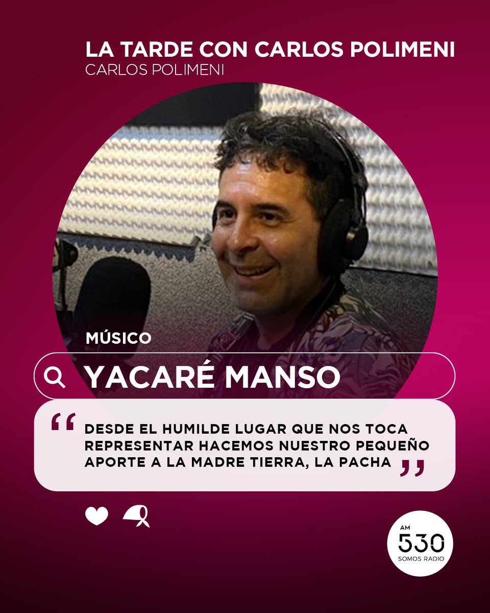 🗣️ Yacaré Manso (<a href="/YacareManso/">Yacaré Manso</a>)

 Músico en #LaTardeConCarlosPolimeni con <a href="/poliserpi/">Carlos Polimeni</a>, <a href="/julian_saud/">Julian Saud</a> y <a href="/MarinaGlezer/">Marina Glezer</a>
 
#SomosRadio #AM530 #BuscamosLaVerdadSiempre
