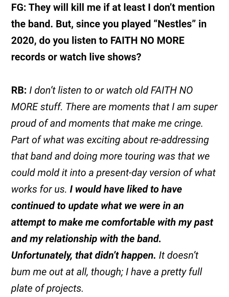 Geçtiğimiz haftalarda 'Rocktambulos' adlı internet sitesine röportaj veren klavyeci Roddy Bottum, Faith No More'a yönelik kısa açıklamalarda bulundu. #faithnomoreturkey #faithnomore #roddybottum #interview