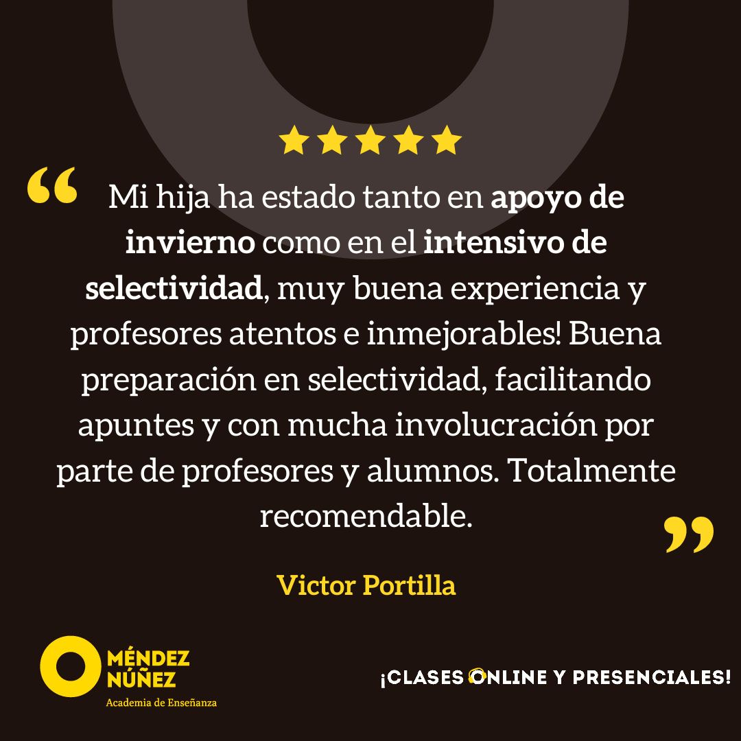 Reseñas que nos llegan de alumnos del curso pasado. 
¡Gracias por confiar en nosotros! 🙂

#AcademiaSevilla #AcademiaMN #clasesdeapoyo #selectividad #PEvAU