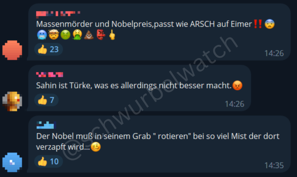 schwurbelwatch's tweet photo. Der #Nobelpreis für Karikó und Weissman kommt bei Impfgegnern nicht gut an.
Unter einem Post von Telegram-Befüllerin #EvaHerman (bewirbt regelmäßig Chlordioxid und Schrott-Artikel vom rechten KOPP-Verlag) werden die Preisträger als "Massenmörder" bezeichnet. https://t.co/uillfa05yg