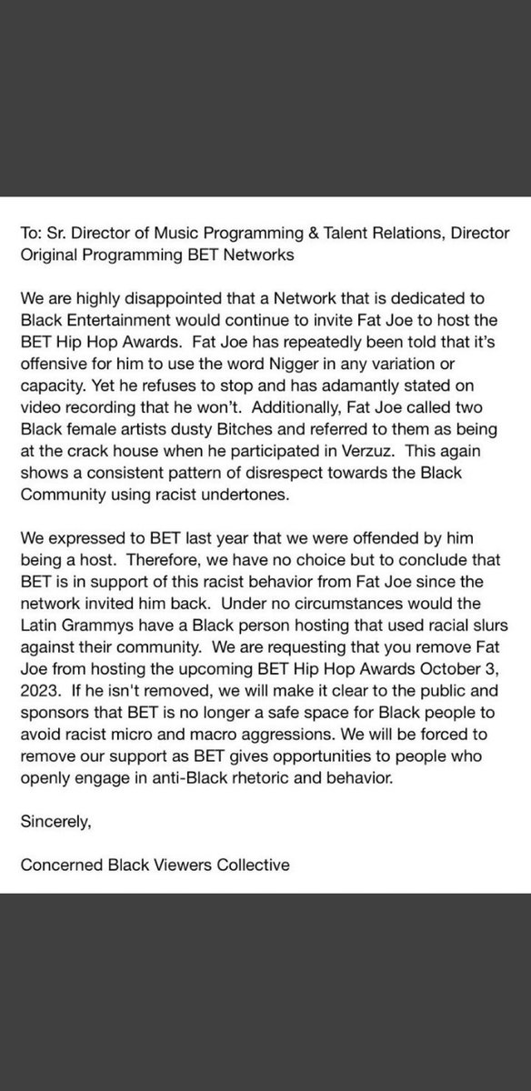 SonMemphis's tweet photo. The Black American community want Fat Joe removed from hosting the BET Awards. @BETMusic @BET #BlackHistory https://t.co/2RP8vsSltZ