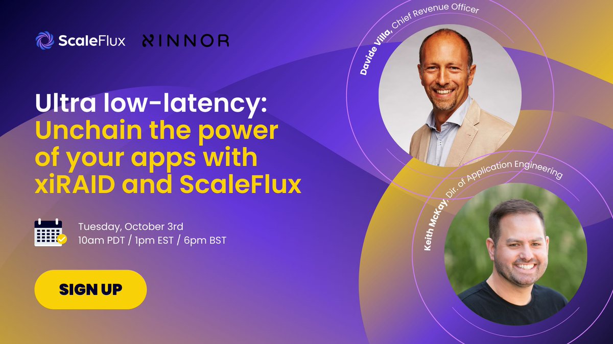 JBBakerSSD's tweet photo. Interested in optimizing #RAID systems for high #performance? Check out our next webinar with🎙️Davide Villa from #Xinnor &amp; 🎙️Keith McKay from #ScaleFlux. Sign Up Now https://t.co/93Agntv7Is https://t.co/ensvzfUSXM
