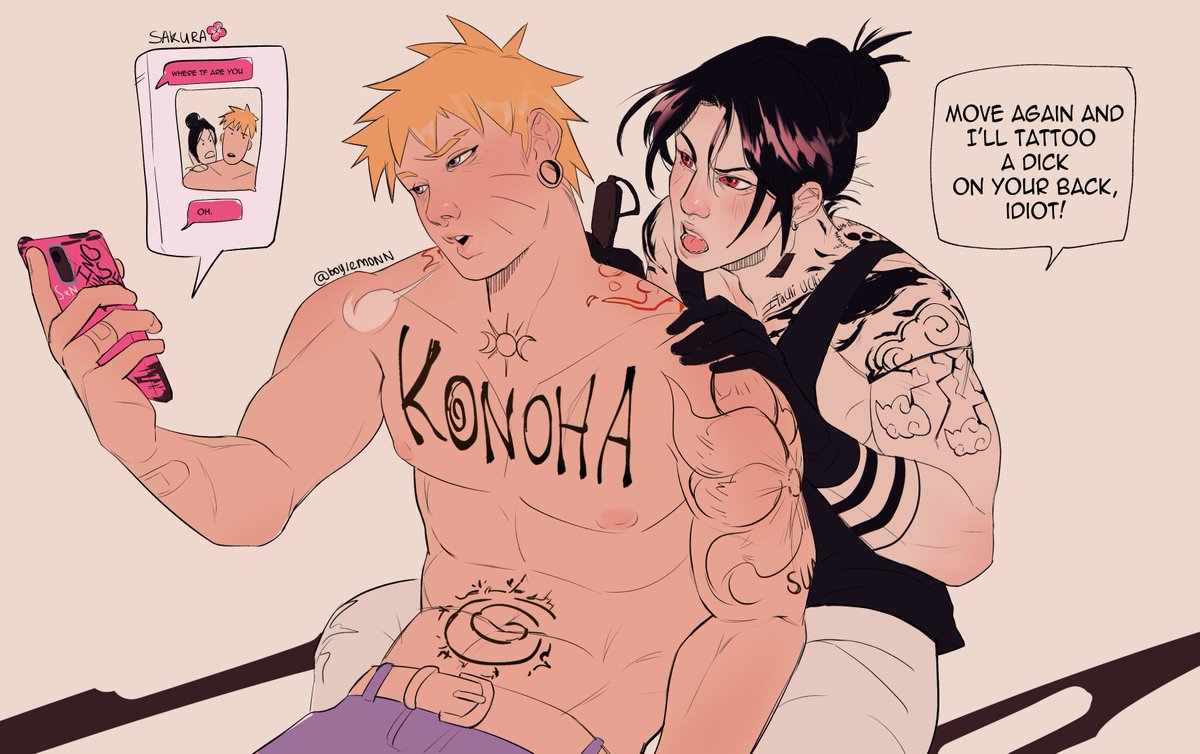 noboylemonn's tweet photo. #snsmonth23 #sasunaru #narusasu #sns #ナルサス
Day 1:  Modern AU (+ Tattoos ??)
desing inspo: @mitsukrilhos 🧎‍♀️ https://t.co/eOkDbthw6D