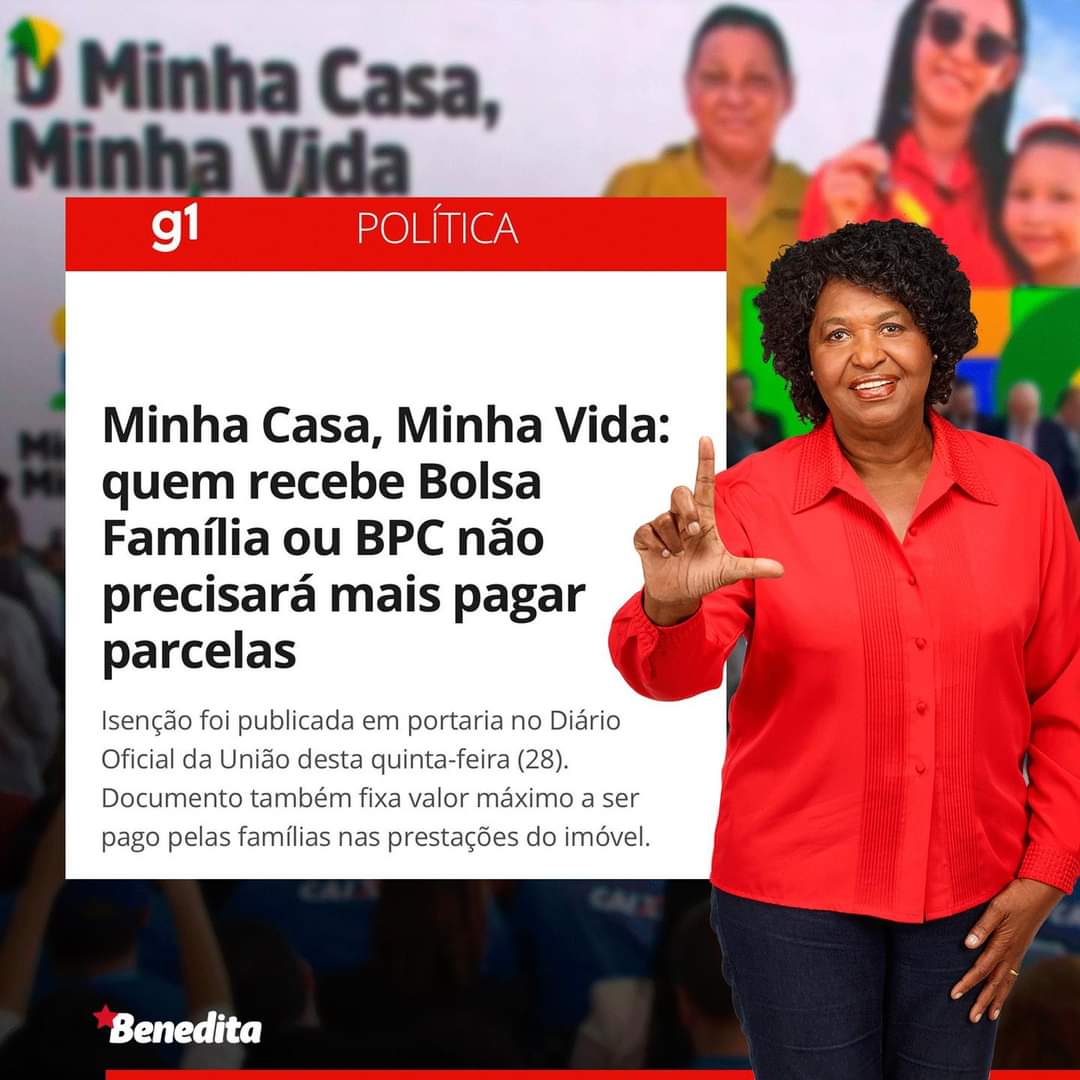 O governo <a href="/LulaOficial/">Lula</a> segue trazendo boas notícias para o povo! 

Os beneficiários do Bolsa Família e do Benefício de Prestação Continuada (BPC) estão isentos do pagamento das prestações de imóveis comprados no programa Minha Casa, Minha Vida.

Dignidade e vida melhor! ✊🏿