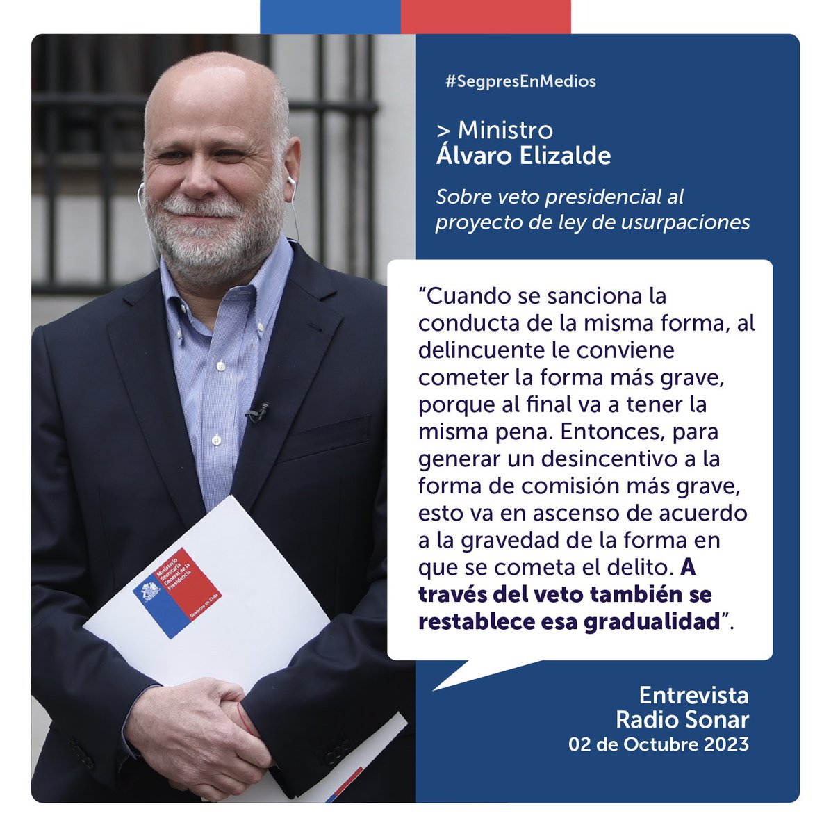 alvaroelizalde's tweet photo. Esta mañana, conversé con @rafa_cavada en @sonarfm sobre el veto presentado por el Ejecutivo al proyecto de ley sobre usurpaciones, que propone algunas modificaciones que apuntan a hacerse cargo de manera eficaz de este problema. https://t.co/zZDoaXQq0w