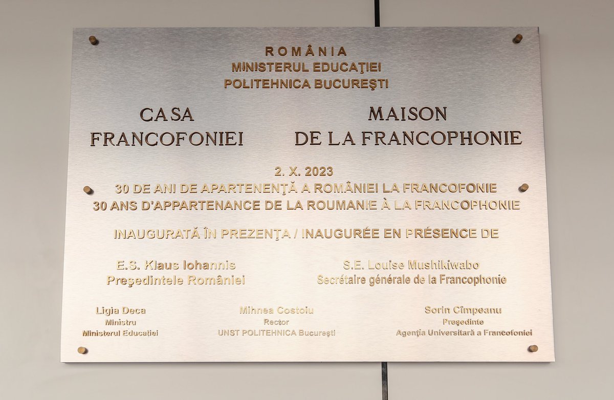 .<a href="/LMushikiwabo/">Louise Mushikiwabo</a> a inauguré la Maison de la #Francophonie au sein du Campus de l’Université Polytechnique de Bucarest aux côtés de <a href="/KlausIohannis/">Klaus Iohannis</a>, Pdt de la #Roumanie.
La Maison de la Francophonie offrira aux étudiants et chercheurs francophones un espace de vie et d’échanges