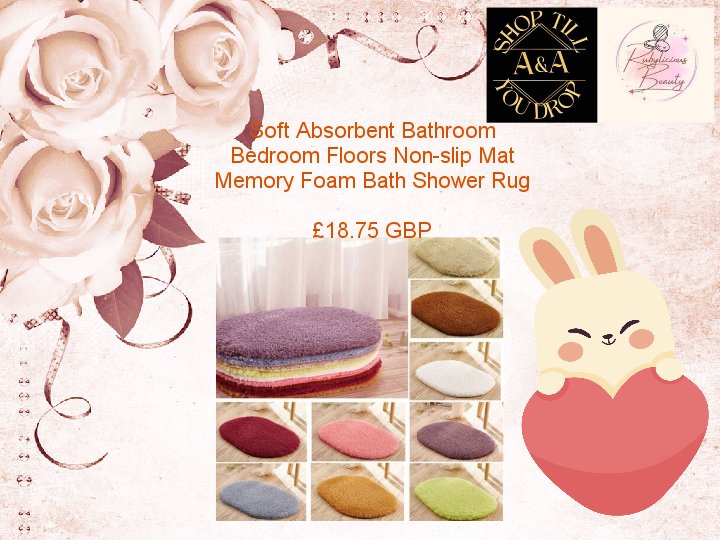 StDenise47425's tweet image. Soft Absorbent Bathroom Bedroom Floors Non-slip Mat Memory Foam Bath Shower Rug

£18.75 GBP

Link below👎👎👎👎

rubyliciousbeauty.myshopify.com/products/soft-…

#softmat #absorbent #bathrooms #bedroomfloor #nonslipmat #memoryfoam #bathmat #showermat #rugs #rubyliciousbeauty