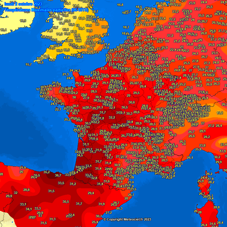 meteociel's tweet image. Près de 400 nouveaux #records mensuels aujourd'hui sur une grande partie du pays. Jusqu'à 35.9°c à Bégaar (40).   34.5°C à #Biscarrosse, 33.4°C à #Biarritz, 33.2°C à #ClermontFerrand, #Brive et #Bordeaux, 32.2°C à Poitiers, 30.5°c à Angers.  L'air frais revient demain par l'ouest