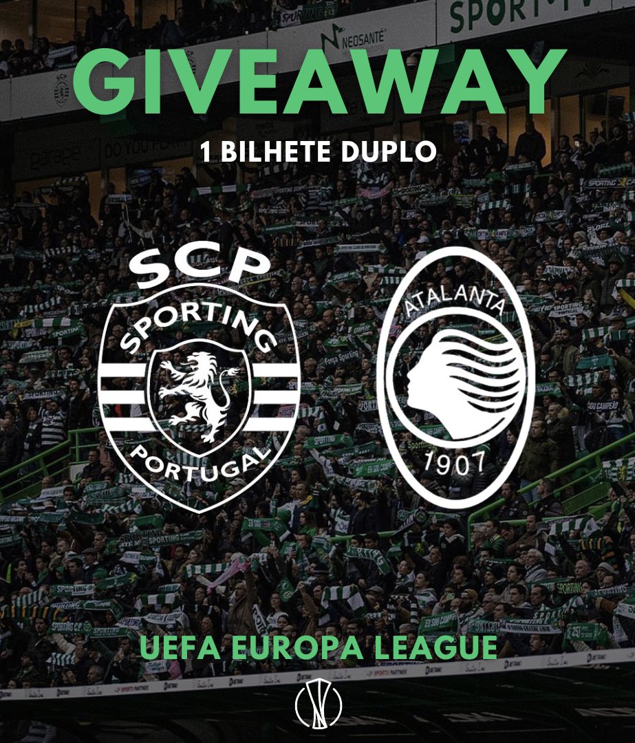 ALERTA GIVEAWAY 🚨😍

Queres te habilitar a ganhar um bilhete para ti e + outra pessoa para uma ida a Alvalade numa noite de Liga Europa?
Para participar só tens de: 

• Dar Like e Retweet
• Seguir <a href="/SportingMade/">MadeInSporting</a> e <a href="/UpdatesSporting/">Sporting CP Updates</a> 

O vencedor será anunciado dia 4!
BOA SORTE 🍀