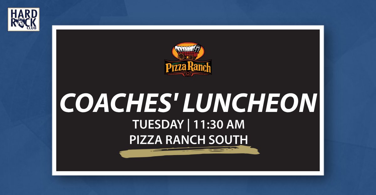 Hardrock_Club's tweet photo. Join us for our coaches' luncheon tomorrow at Pizza Ranch! Hear from our athletes and coaches from @HardrockerFB, @HardrockerVB, @HardrockerMSoc and @hardrockersgolf at 11:30 a.m.

#TheHardrockLife https://t.co/1i8mbNX58f
