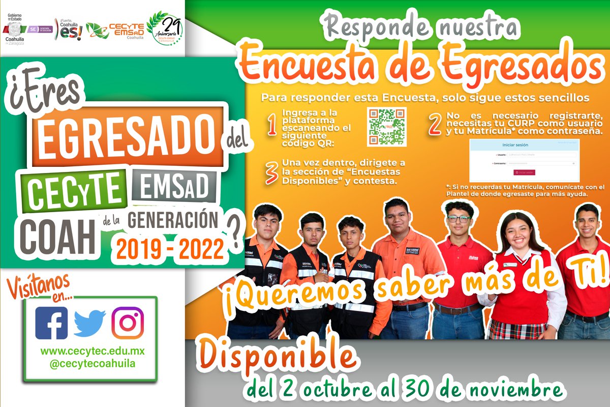 🎓 ¡Atención a todos nuestros queridos egresados de la generación 2019 - 2022! 🎓

Es momento de compartir sus experiencias y marcar la diferencia. Queremos saber cómo les ha ido desde que dejaron nuestras aulas. 🚀 Por eso, los invitamos a participar en nuestra Encuesta de