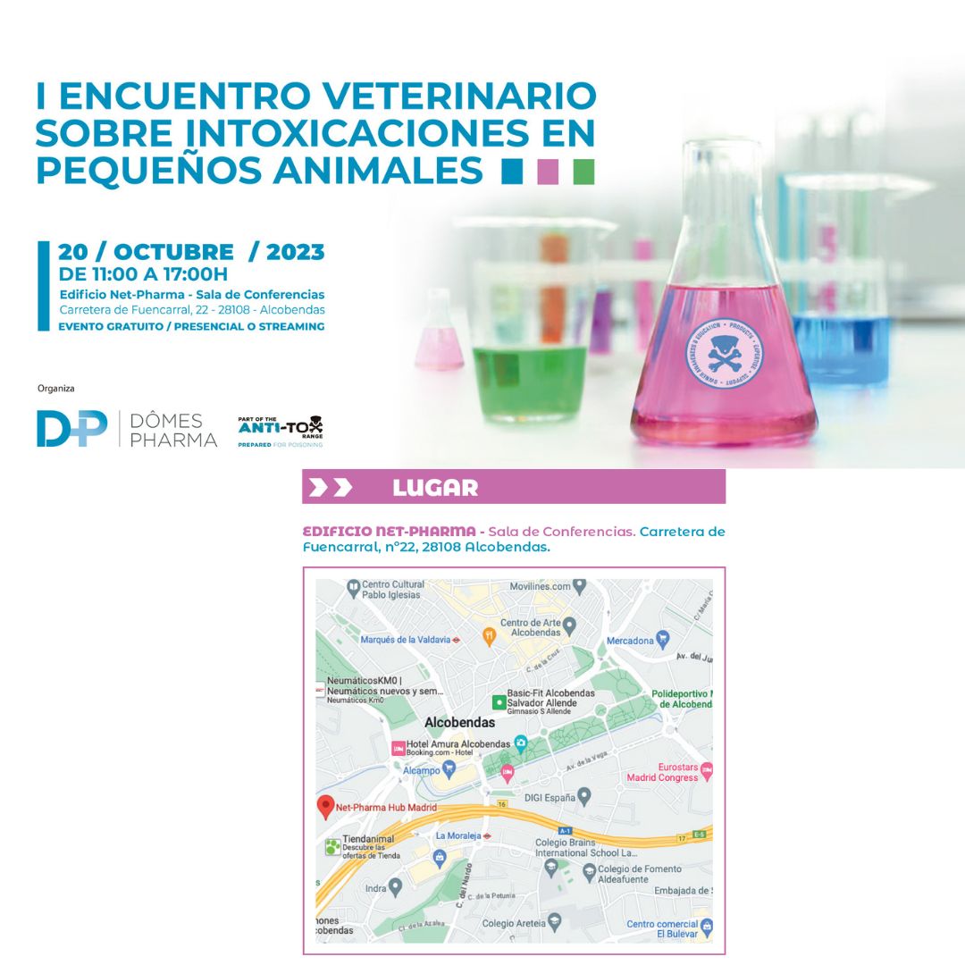 ¿Dónde tendrá lugar?
I Encuentro sobre #Intoxicaciones en Pequeños Animales?
Tendrá lugar el viernes 20 de octubre de 11:30 a 17 :00 en Madrid, asistencia gratuita en formato #presencial (plazas limitadas) y en #streaming..