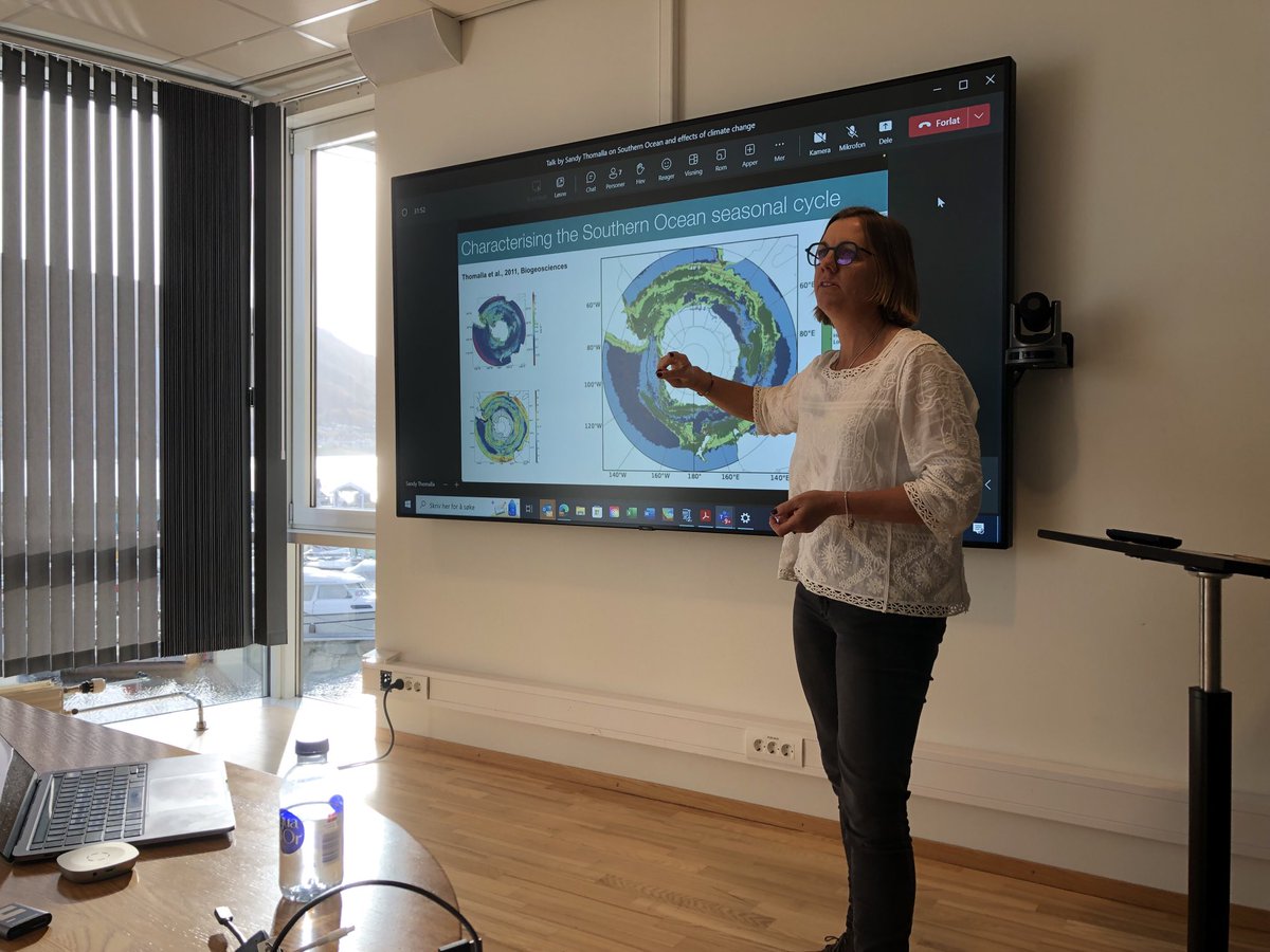 Dr Sandy Thomalla from ⁦@SOCCO_Science⁩ Cape Town, South Africa visted Tromsø and Norwegian Polar Insitute ⁦@NorskPolar⁩ ⁦@OceanSeaIceNPI⁩ to present Southern Ocean Carbon and Climate Observatory (SOCCO) and findings on #SouthernOcean biological carbon pump.