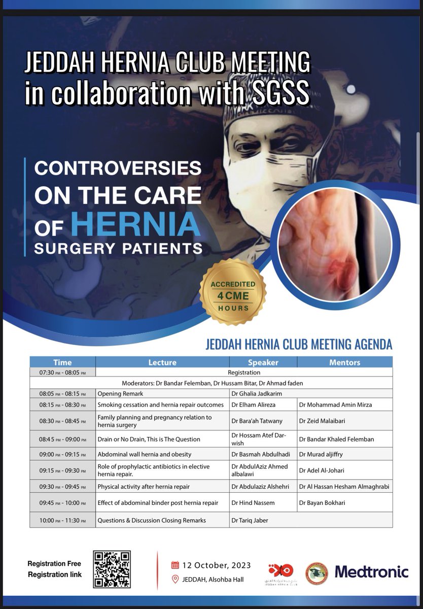 galiajadkarim's tweet photo. Don't miss out on Jeddah hernia club meeting.  We will be debating all things Hernia Surgery in 2023 and beyond.#herniaclub #Surgery https://t.co/Ar6CufIGpZ
