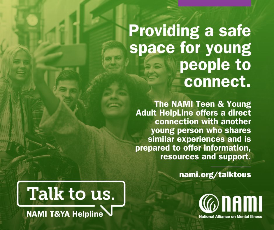 We are celebrating #MentalIllnessAwarenessWeek, with the launch of our Teen and Young Adult HelpLine! Getting support now is easier than ever. Check it out ➡️ nami.org/talktous #TYAHelpLine