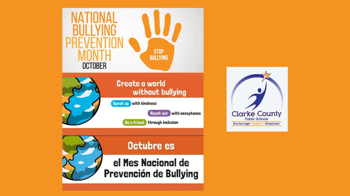 Clarke County Public Schools recognizes October as National Bullying Prevention Month (NBPM).

Learn more about ways to be active against bullying  from the National Bullying Prevention Center: pacer.org/bullying/

A video about NBPM:
youtube.com/watch?v=8gKBQE…