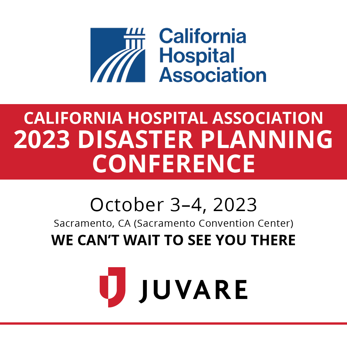 juvarecorp's tweet photo. #TeamJuvare is exhibiting at the @CalHospitals 2023 Disaster Planning Conference this week in Sacramento! Stop by Booth 105 to learn more about our solutions for hospitals and healthcare providers, including #WebEOC, #EMResource, and the redesigned #eICS 5.0! #2023disasterconf https://t.co/BYaM7hTS8H