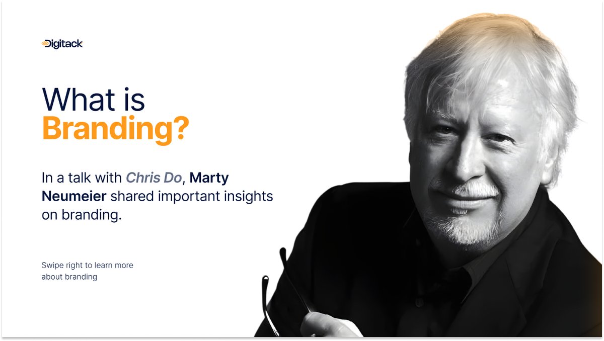 Digitack's tweet image. In a talk with Chris Do, Marty Neumeier shared important insights on branding. 
#branding # insights #brand